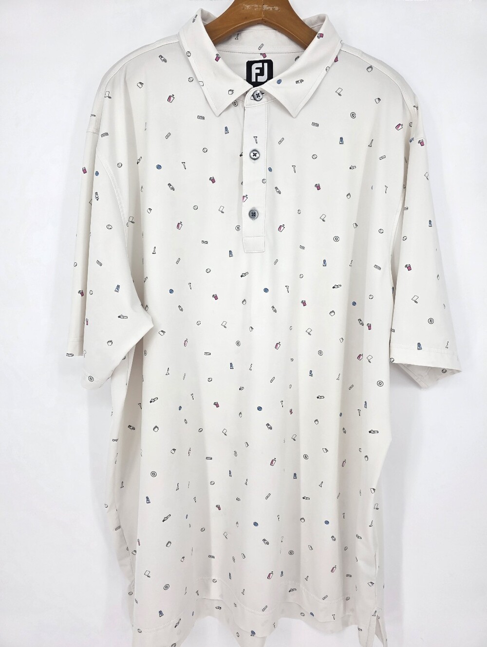 FootJoy Athletic Fit Golf Polo Shirt 2XL‎ White Golf Icons Print Performance